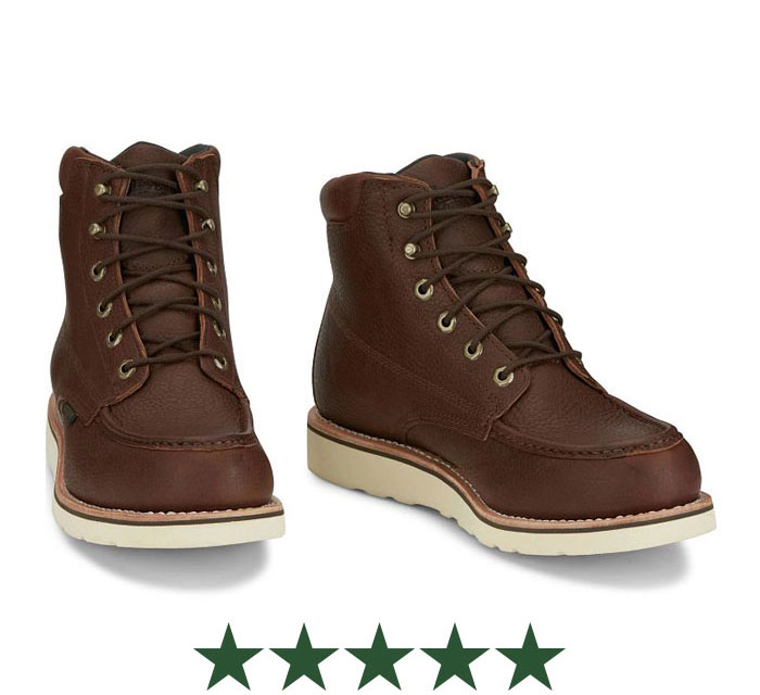 Edge Walker 6" Waterproof Lace Up Moc Toe Wedge in Briar Haystack (brown). Five Stars.